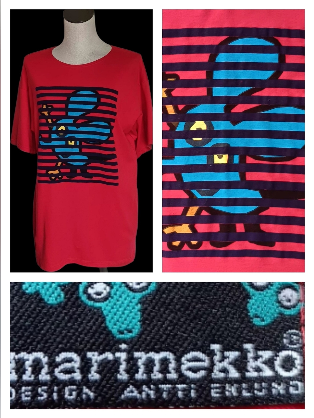 Rare VTG Marimekko Antti Eklund "Hiiri" Red Short Sleeve T-shirt